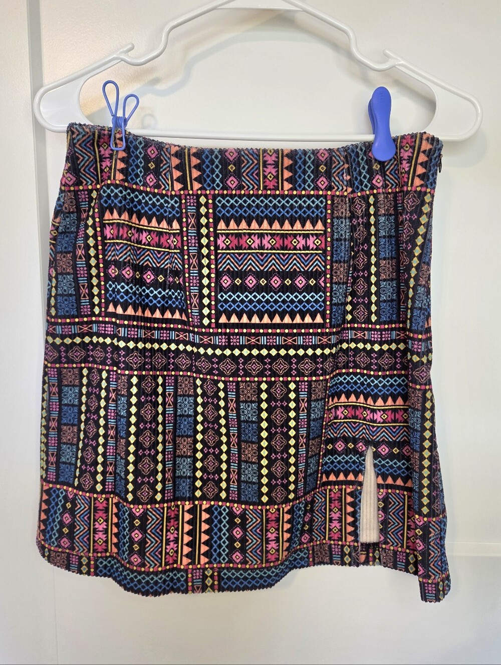 Savanna Jane Black Mini Skirt with Bright Aztec Print. Size S. #AH